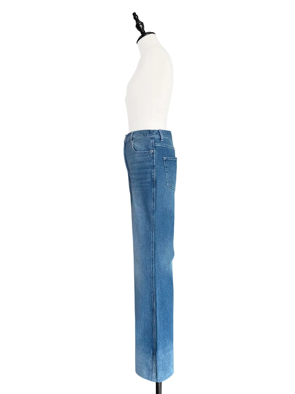 Retro Blue Mid Wash Flared Logo Embroidery Jeans