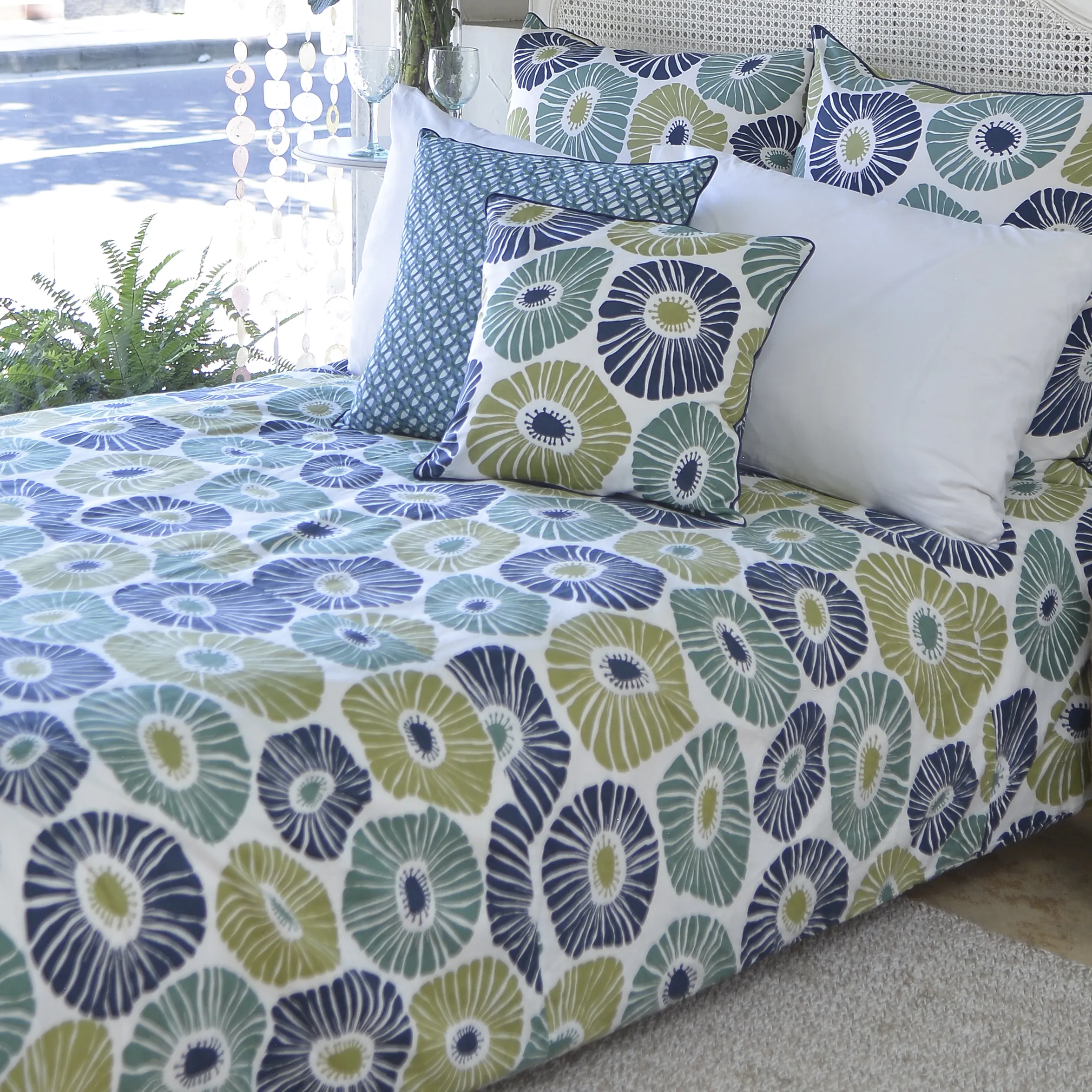Retro Flowers Green & Blue Duvet Cover in 2 Sizes