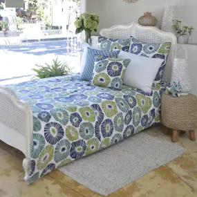 Retro Flowers Green & Blue Duvet Cover in 2 Sizes