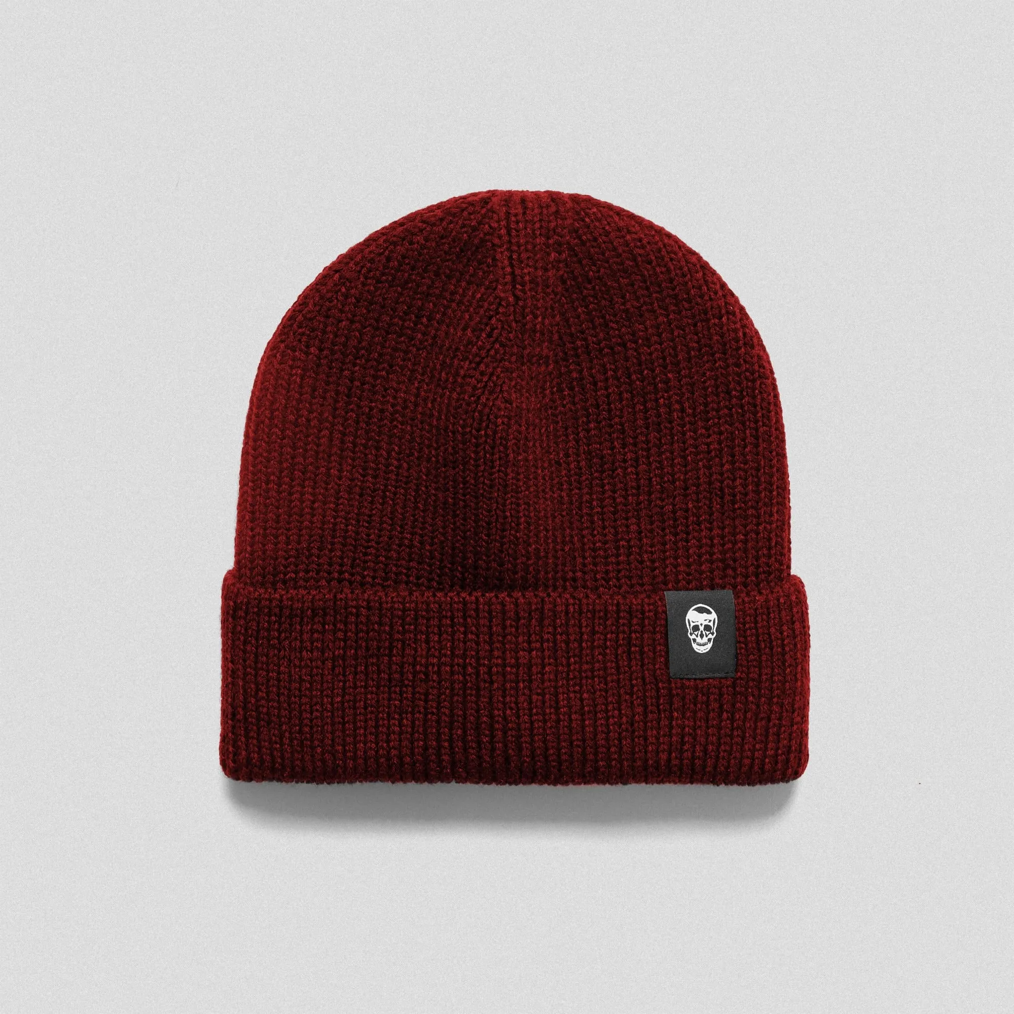 Ribbed Knit Skull Beanie - Maroon