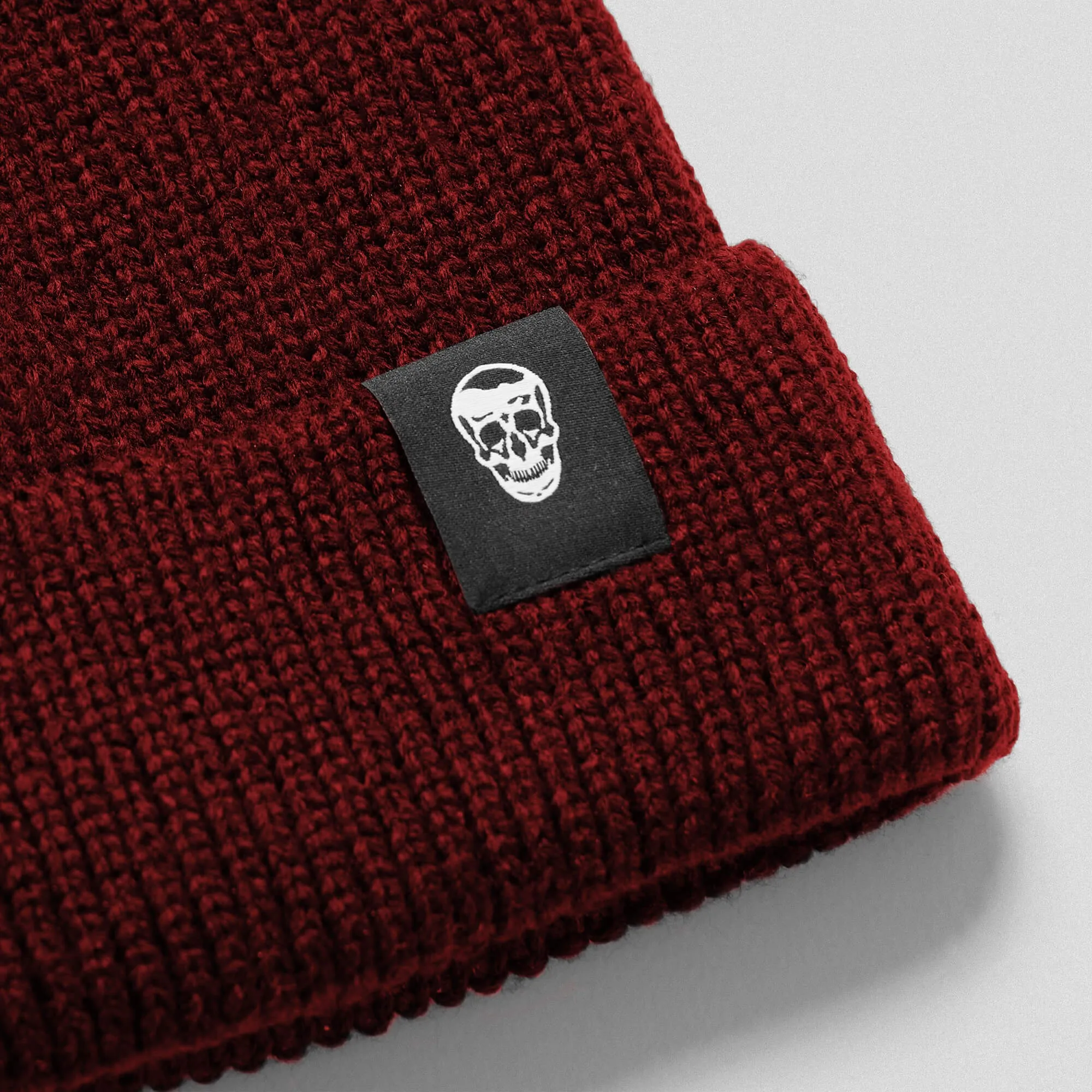 Ribbed Knit Skull Beanie - Maroon