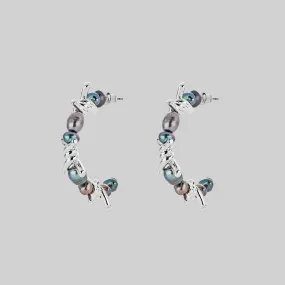 RUTHLESS. Barbed Wire & Black Pearl Hoop Earrings - Silver