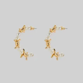RUTHLESS. Barbed Wire & Ivory Pearl Hoop Earrings - Gold