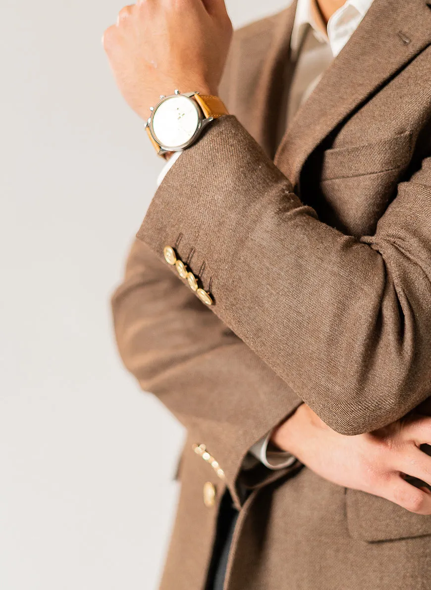 Self Textured Camel, Worsted Tweed, Wool Rich, Classic Blazer