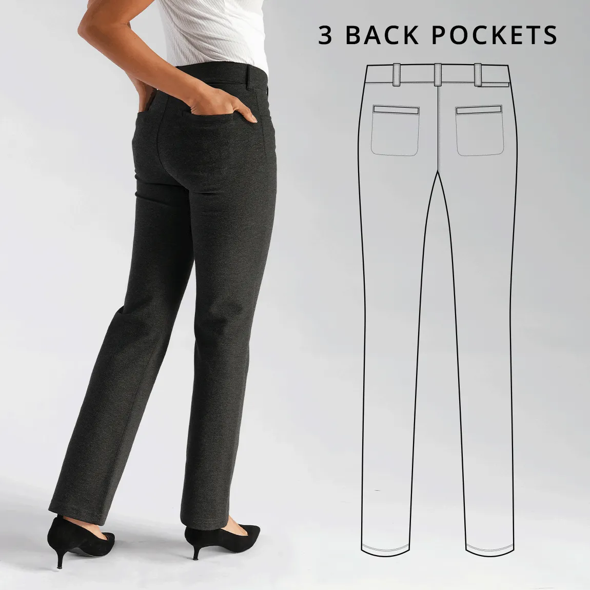 Straight-Leg | 7-Pocket Dress Pant Yoga Pants (Charcoal)