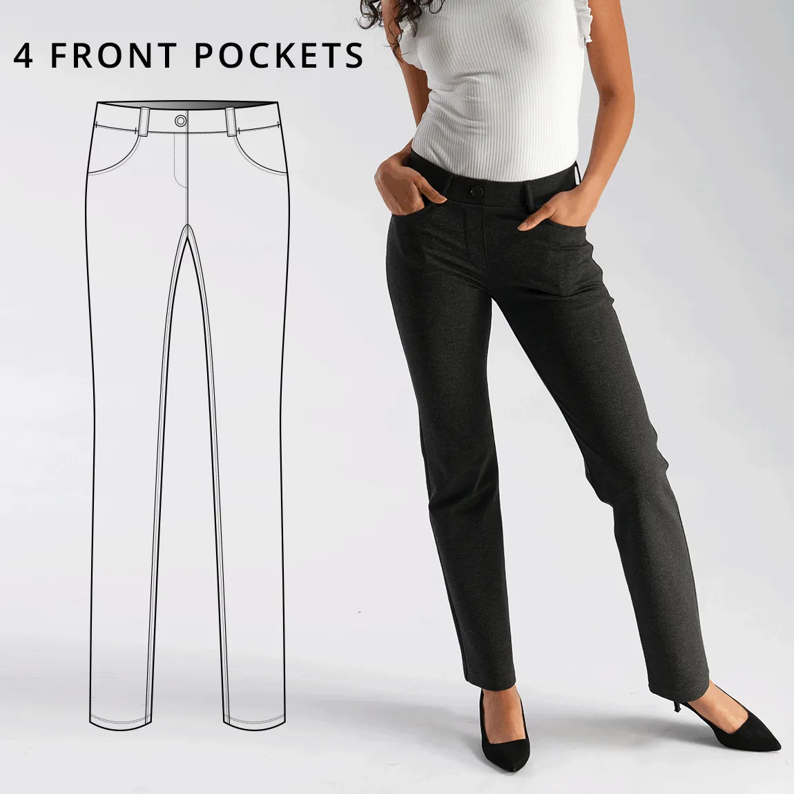 Straight-Leg | 7-Pocket Dress Pant Yoga Pants (Charcoal)