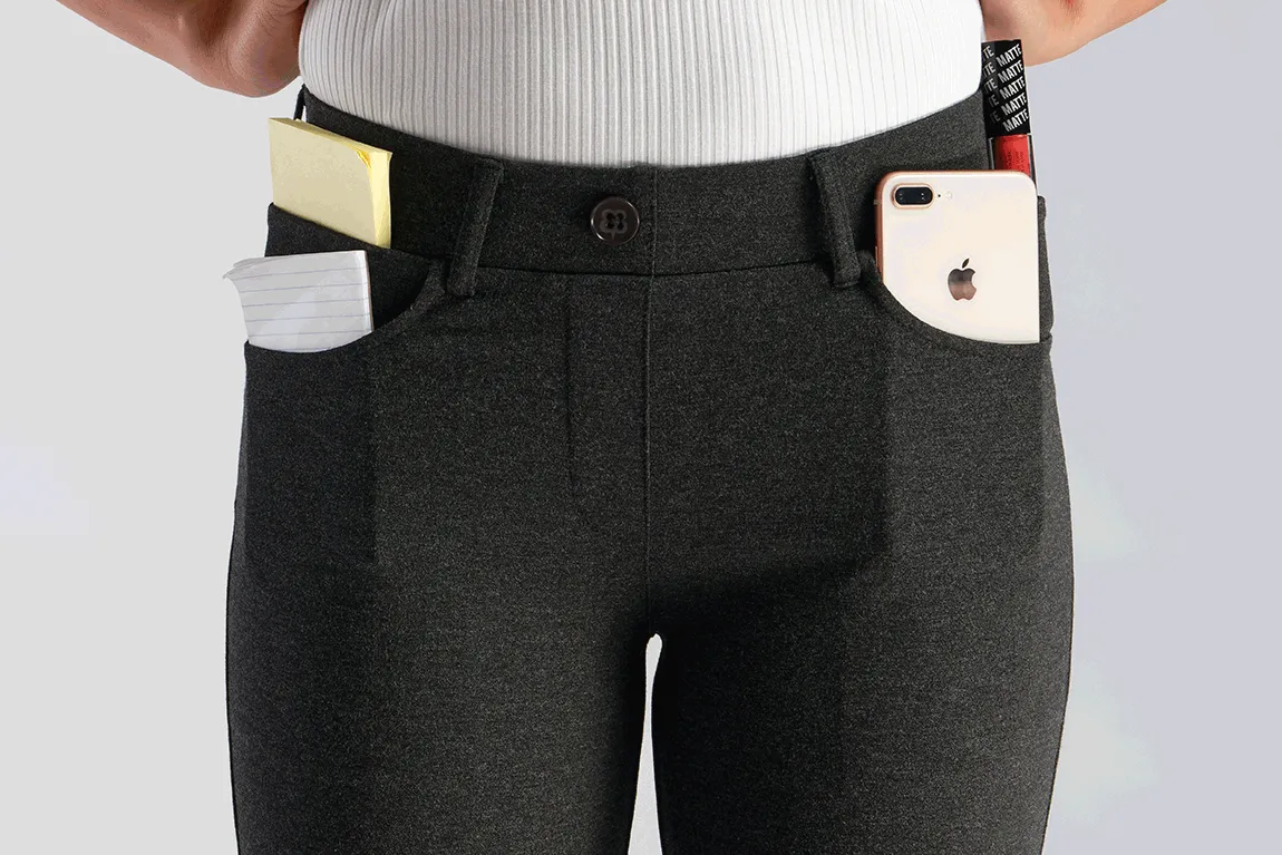 Straight-Leg | 7-Pocket Dress Pant Yoga Pants (Charcoal)