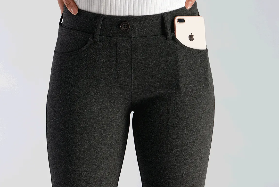 Straight-Leg | 7-Pocket Dress Pant Yoga Pants (Charcoal)