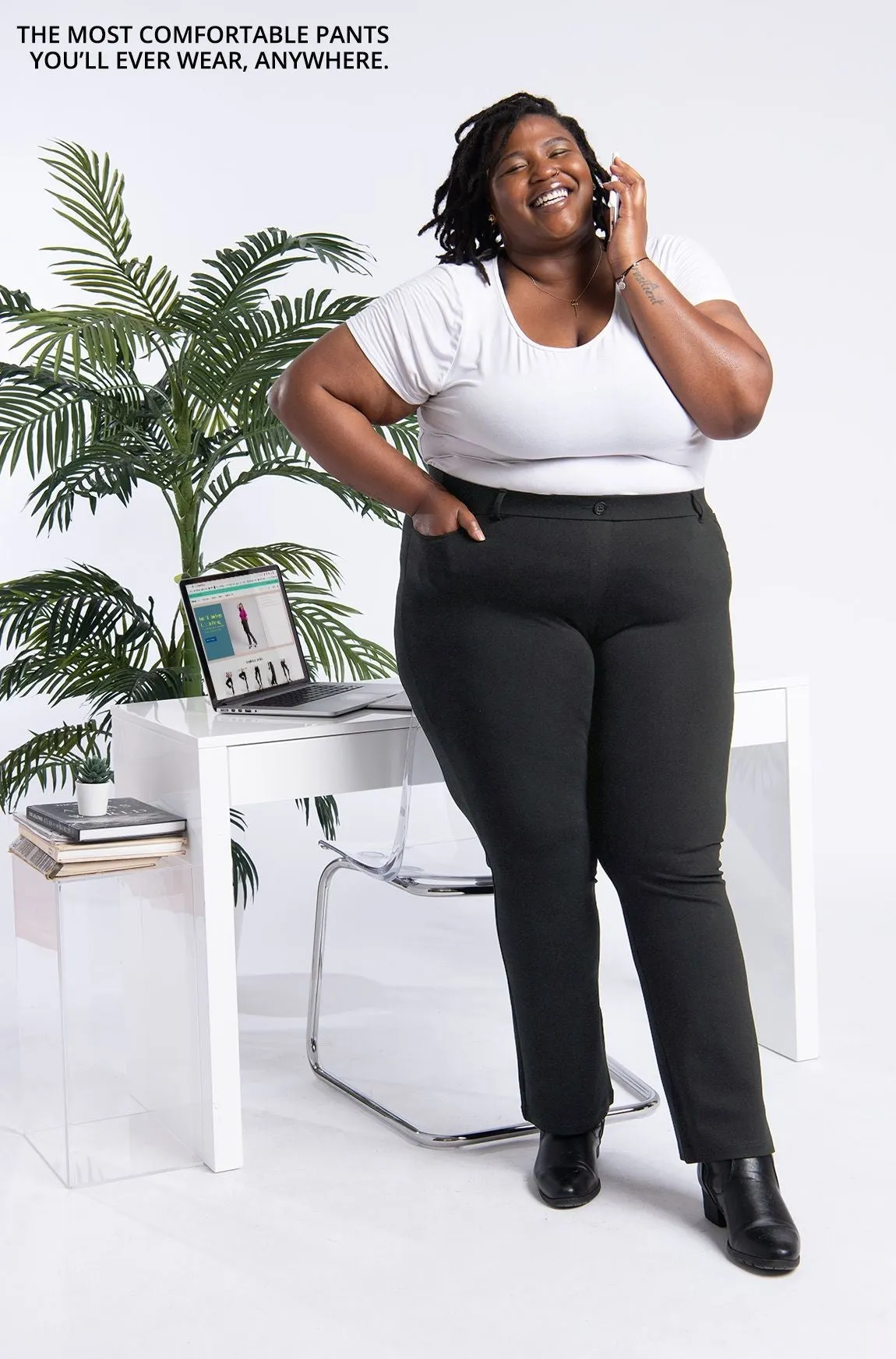 Straight-Leg | 7-Pocket Dress Pant Yoga Pants (Charcoal)