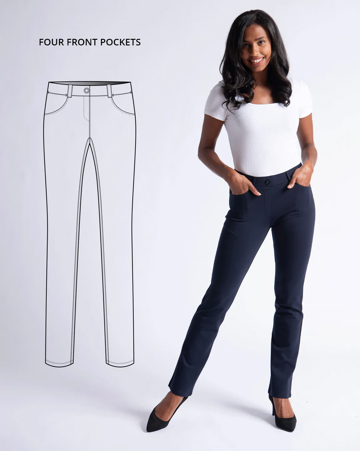 Straight-Leg | 7-Pocket Dress Pant Yoga Pants (Navy)