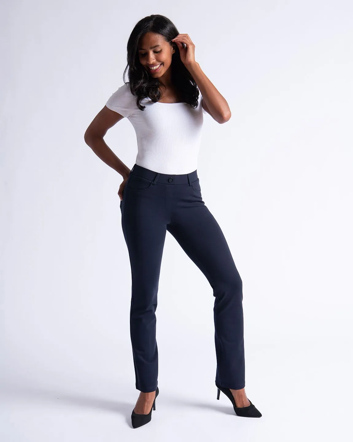Straight-Leg | 7-Pocket Dress Pant Yoga Pants (Navy)