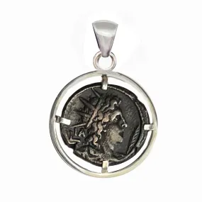 SUN - HELIOS Genuine Ancient Roman Bronze Coin 3rd Cent. AD Silver Pendant