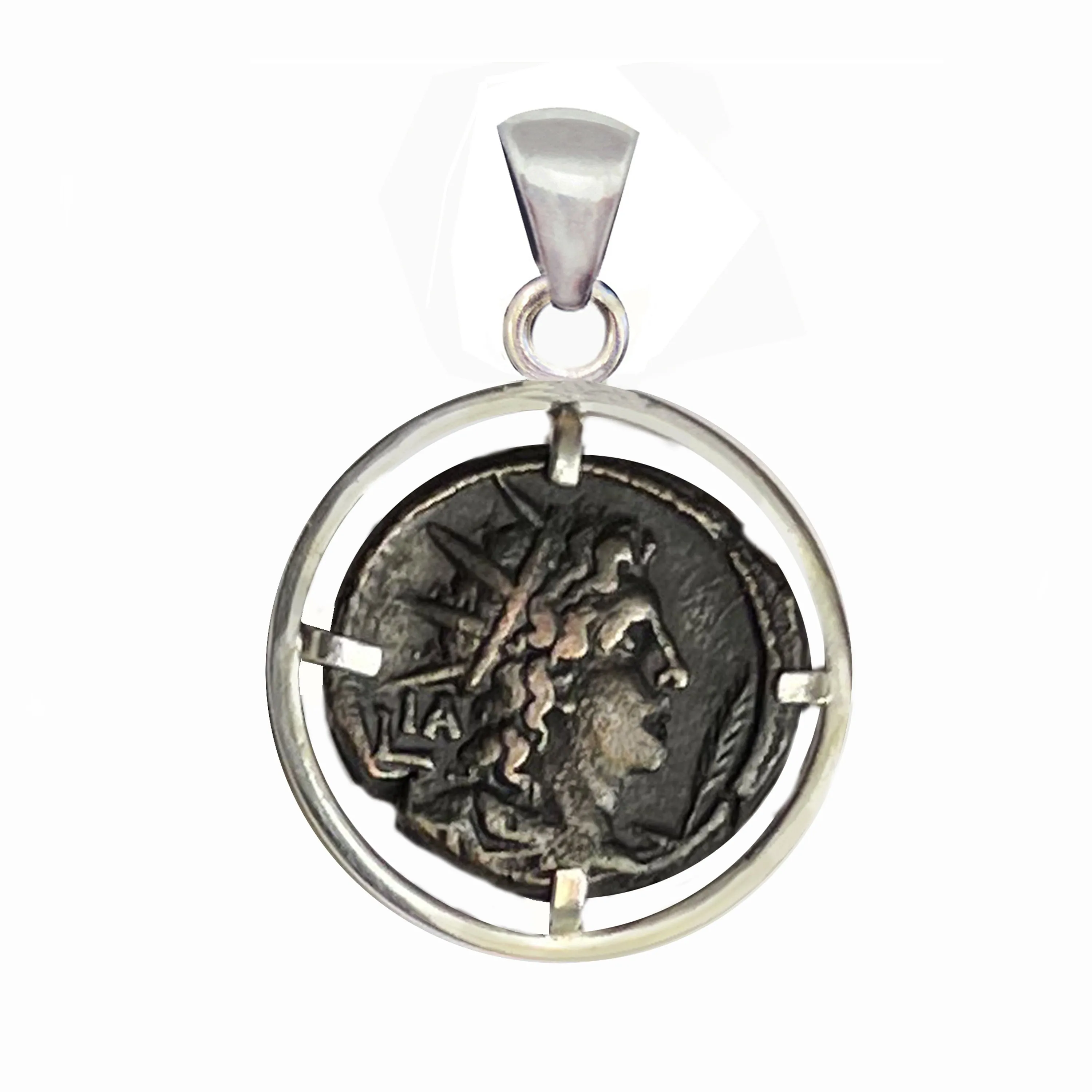 SUN - HELIOS Genuine Ancient Roman Bronze Coin 3rd Cent. AD Silver Pendant