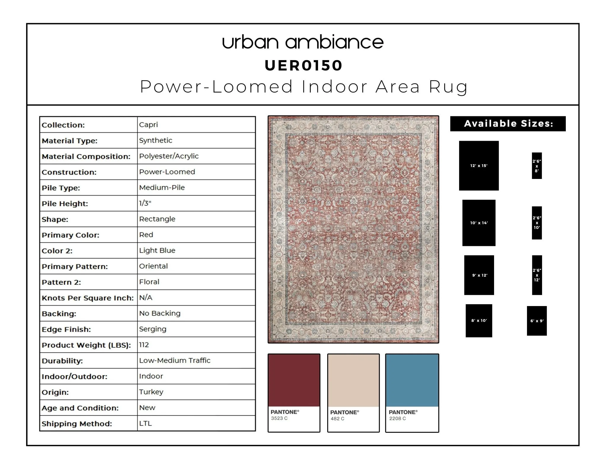 UER0150 Luxury Power-Loomed Synthetic Medium-Pile Rug