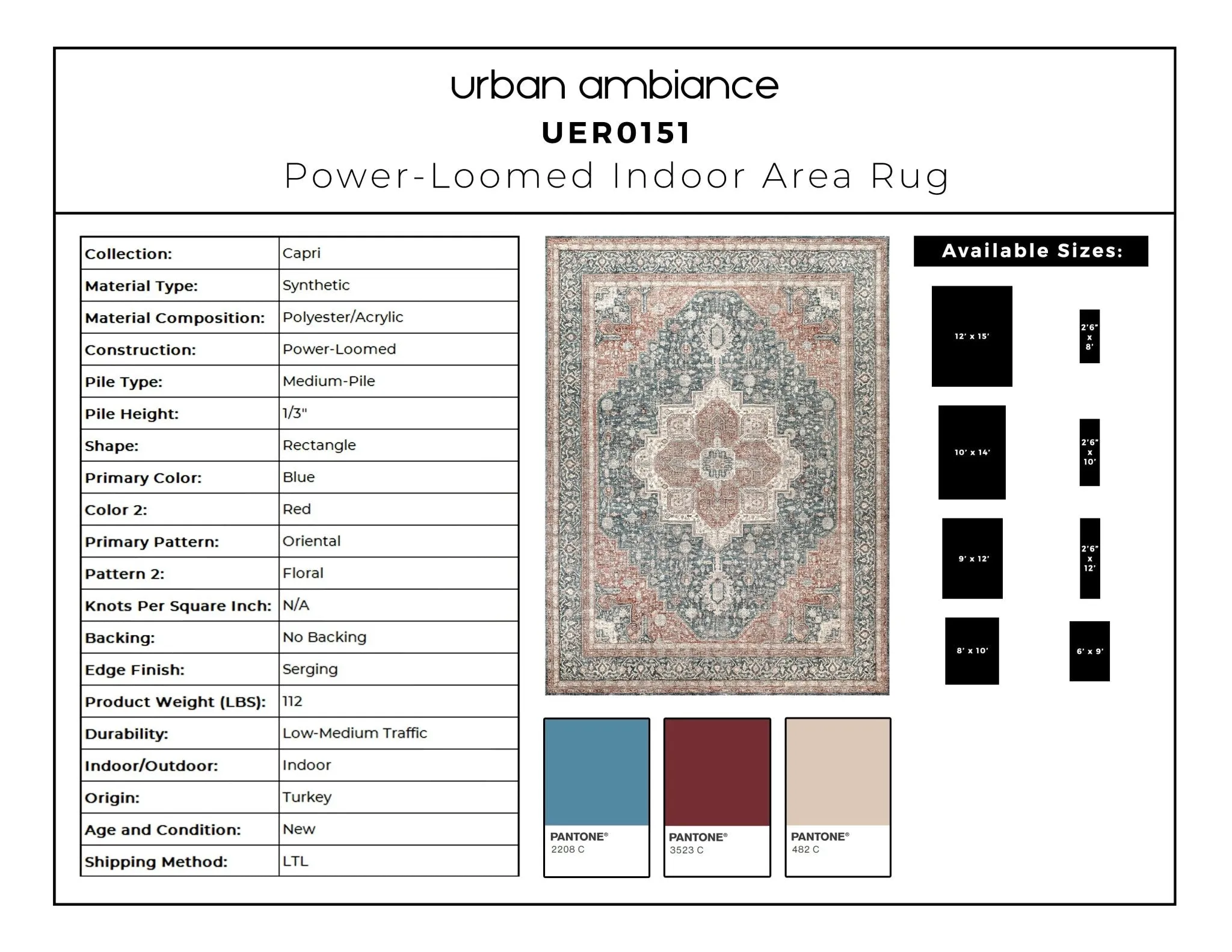 UER0151 Luxury Power-Loomed Synthetic Medium-Pile Rug
