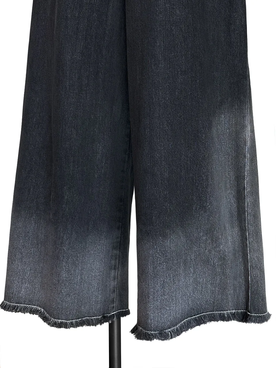 Washed Black Extra Wide Leg Flowy Logo Embroidery Jeans